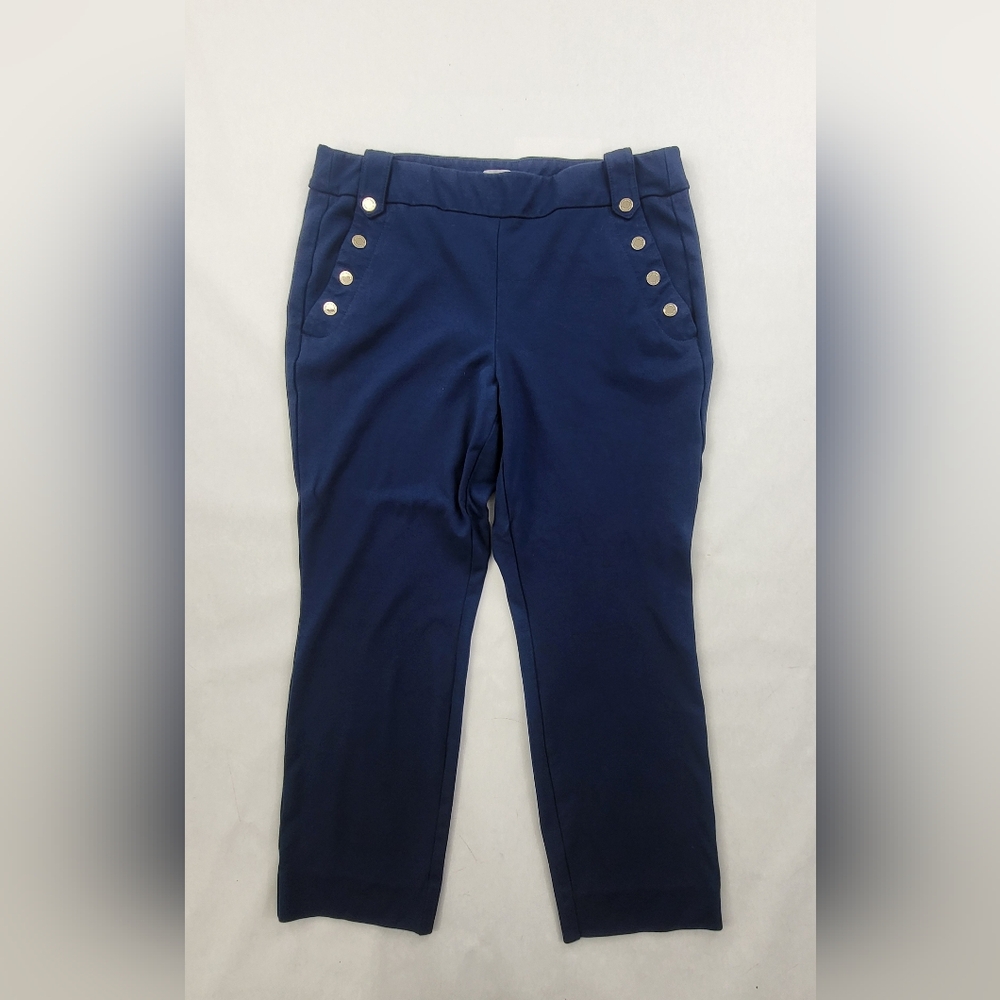 White House Black Market Blue Straight  Pull On Pants Women's Snap Pockets SZ 14